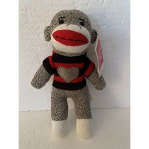Sock Monkey Dan Dee Collector’s Choice Brown 9" Stuffed Monkey Silver Heart TAG